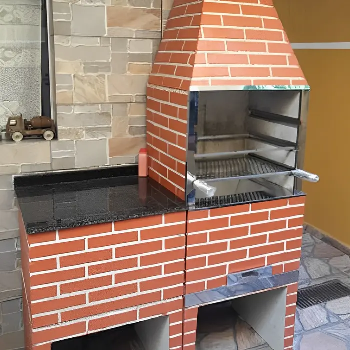 Churrasqueira revestida em mármore ou granito, inspiração 21