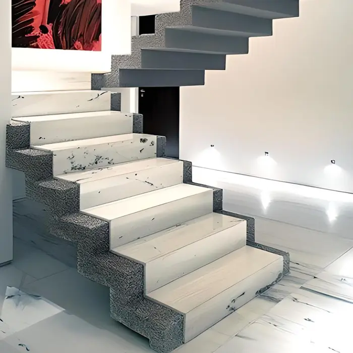 Escada revestida em mármore ou granito, inspiração 17