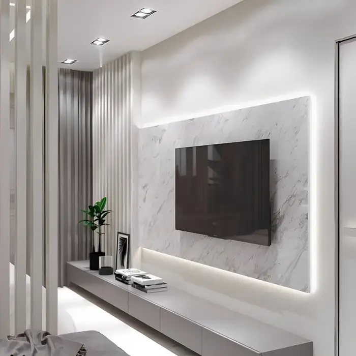 Painel de TV revestido em mármore ou granito, inspiração 10
