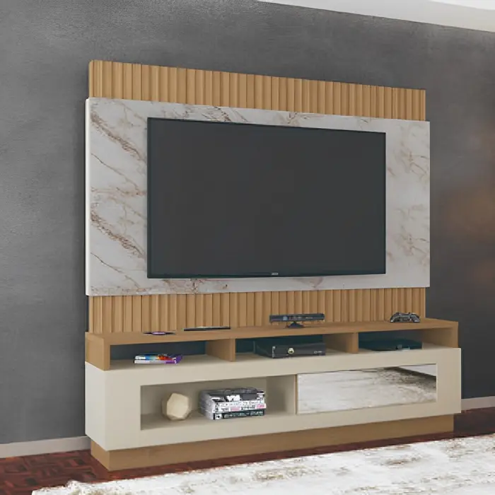 Painel de TV revestido em mármore ou granito, inspiração 11