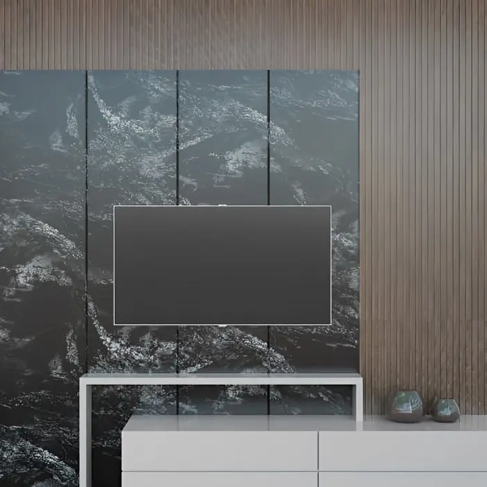 Painel de TV revestido em mármore ou granito, inspiração 9