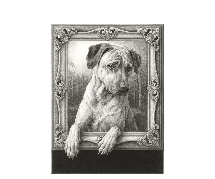 Lápide para cachorro ou gato com foto gravada na pedra, em granito preto absoluto (modelo A01)
